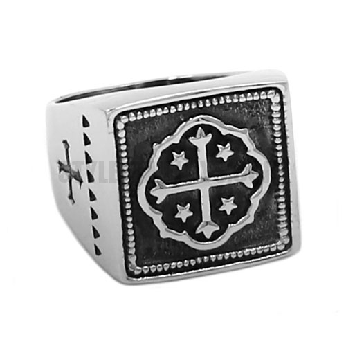 Square Flower Cross Ring Stainless Steel Temlpar Knight Ring SWR0716 - Click Image to Close